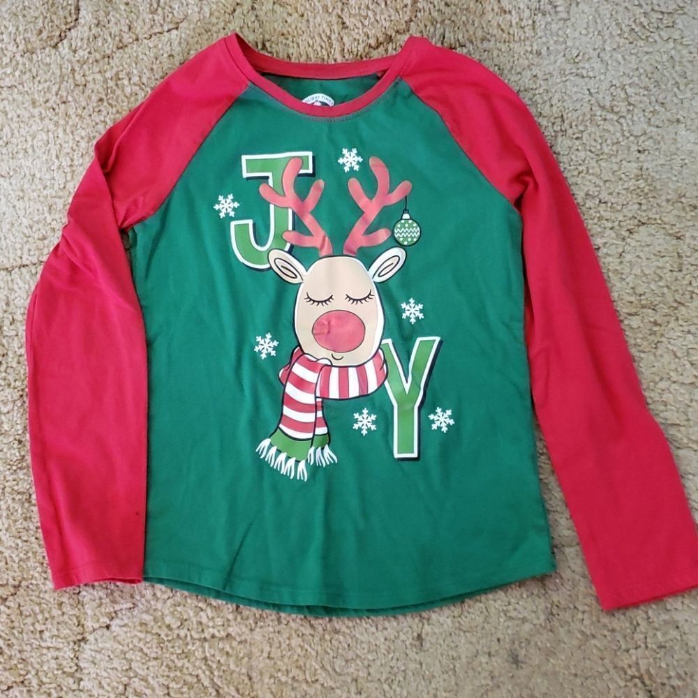 Cute Holiday Time Reindeer Joy Girls Top Sz L